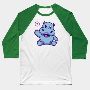 Cute Hippo Waving Hand Cartoon Baseball T-Shirt
